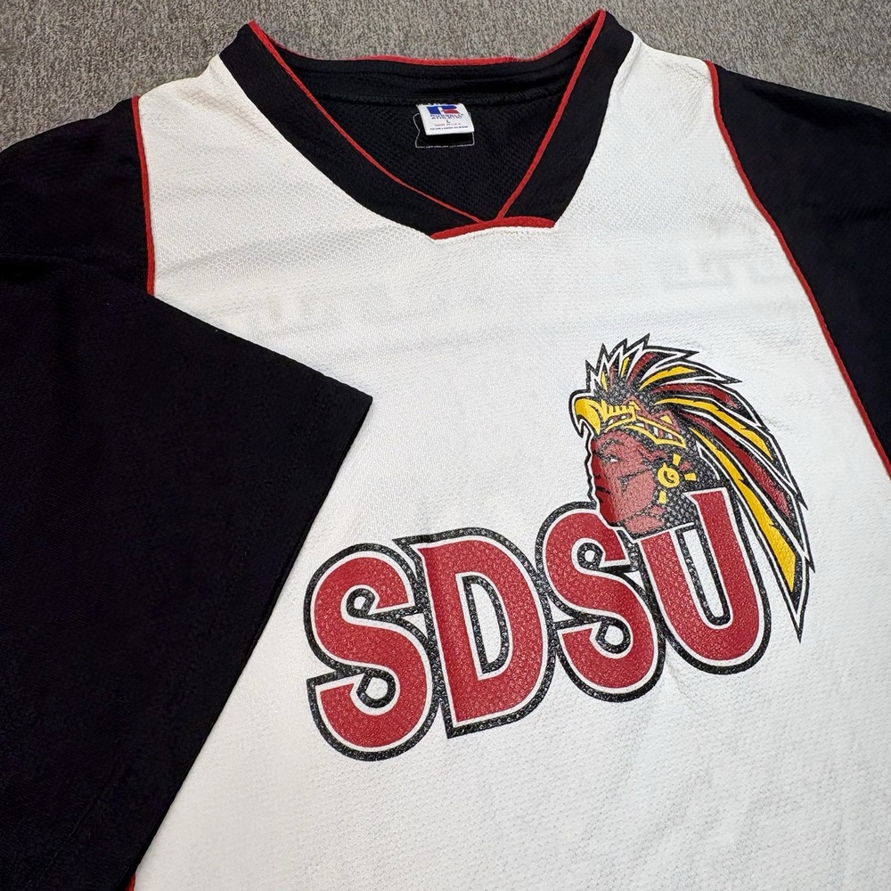 VTG 90s SDSU Aztecs Team Issued Basketball Epps Warm Up Jersey Russell Men L